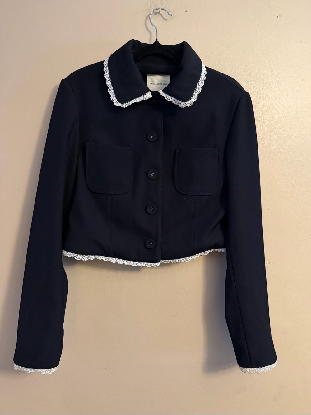 Avec Les Filles Navy Jacket with White Lace Trim